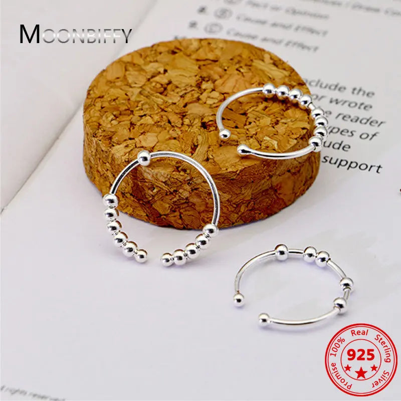 Pure Calm 925 Sterling Silver Spinning Anxiety‑Relief Ring