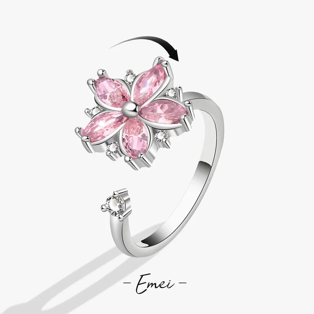 Blossom Calm 925 Sterling Silver Pink Crystal Spinner Ring