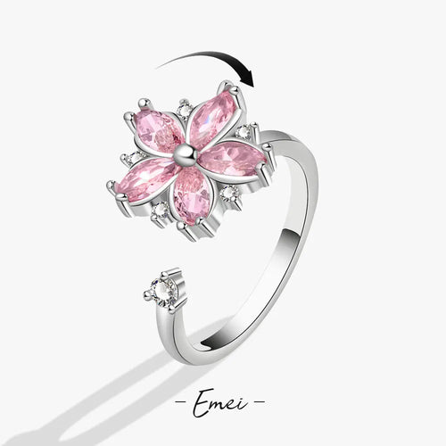 Blossom Calm 925 Sterling Silver Pink Crystal Spinner Ring